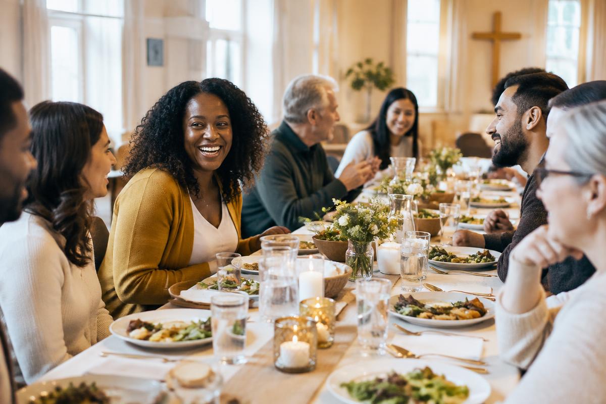 Community members sharing a meal